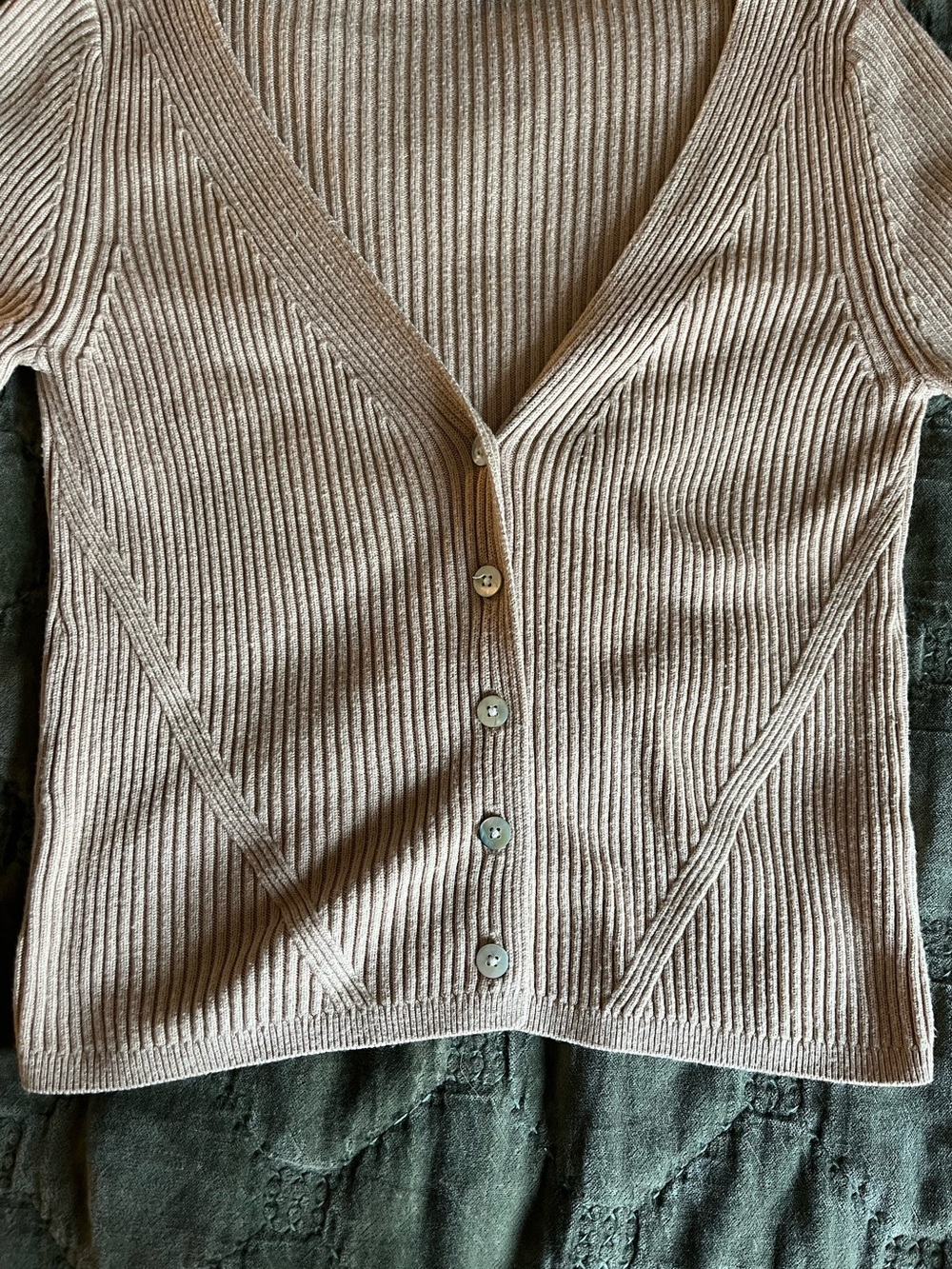 Dynamite Ribbed V-Neck Button Cardigan - Picture 2 of 5